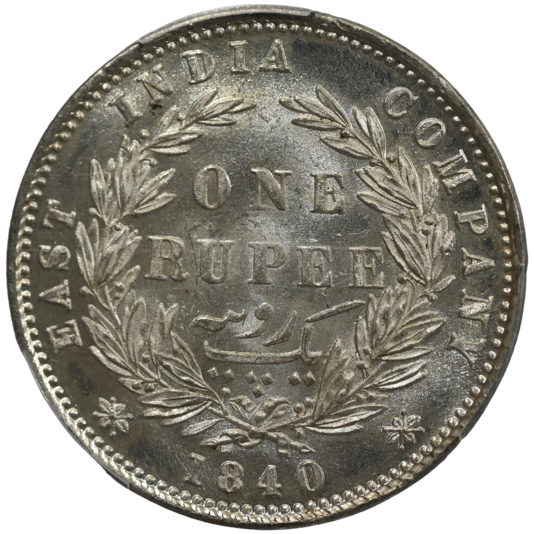 EIC Victoria Queen 1840, B&C Silver Rupee - MS 62