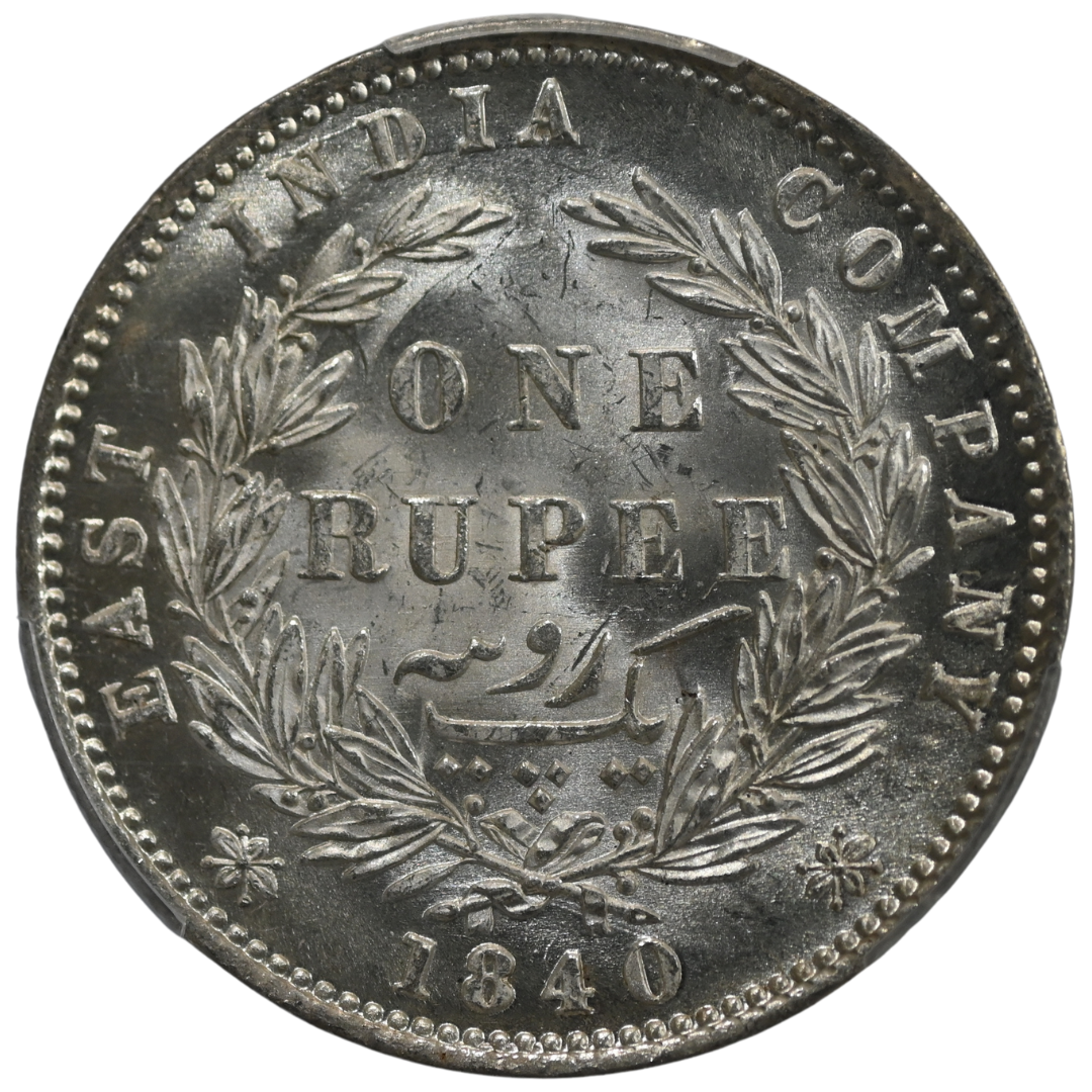 EIC Victoria Queen 1840, B&C Silver Rupee - MS 62